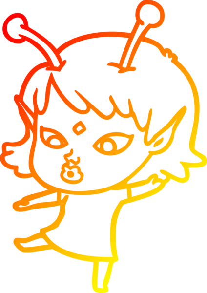 Bir insan tarafından çizilmiş güzel bir uzaylı kız çizgi çizimi.