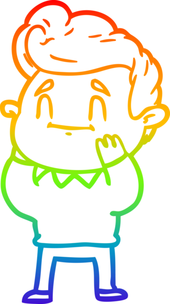 Gökkuşağı gradyan çizimi mutlu ve şaşırmış bir çizgi film adamı bir insan tarafından çizildi