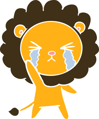 Bir insan tarafından çizilmiş düz renkli karikatür ağlayan aslan