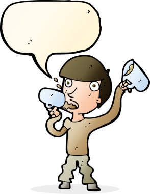 Bir insan tarafından çizilmiş konuşma baloncuğuyla bira içen çizgi film adamı.