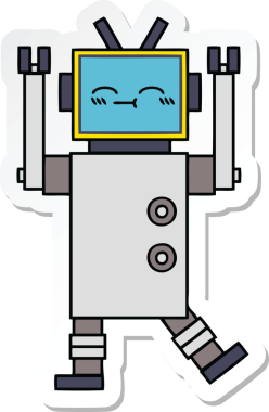 Bir insan tarafından çizilmiş şirin, mutlu bir robotun çıkartması.