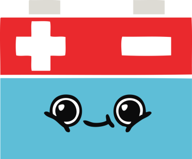 Bir insan tarafından çizilen araba aküsünün düz renkli retro karikatürü