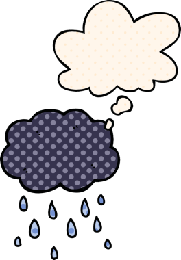 Çizgi roman tarzında bir insan tarafından çizilmiş düşünce balonuyla yağmur yağıyor.