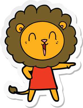 Bir insan tarafından çizilmiş gülen aslanın çıkartması.