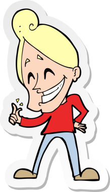 Bir insan tarafından çizilmiş parmakları şakırdatan bir karikatür adamın çıkartması.