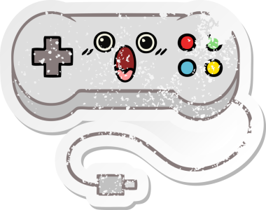 Bir insan tarafından çizilmiş sevimli bir çizgi film oyun denetleyicisinin sıkıntılı çıkartması