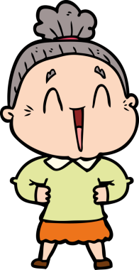 Bir insan tarafından çizilmiş mutlu yaşlı kadın çizgi filmi.