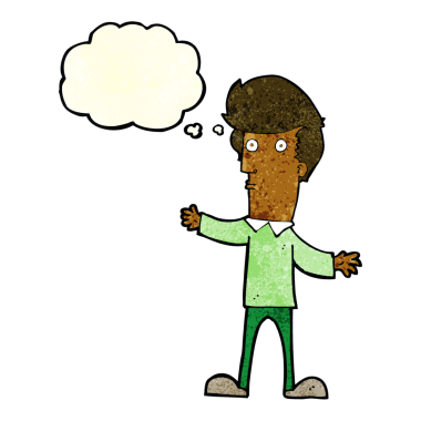 Bir insan tarafından çizilmiş düşünce baloncuğu ile ürkmüş bir adam.