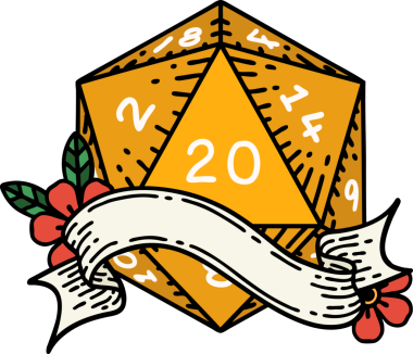 Retro Dövme Biçimi Doğal 20 D20 zar bir insan tarafından çizildi