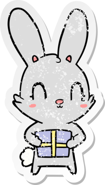 Bir insan tarafından çizilmiş şirin bir tavşanın sıkıntılı çıkartması.