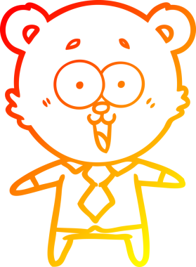 Bir insan tarafından çizilmiş gömlek ve kravatlı gülen oyuncak ayının sıcak çizgi çizimi.