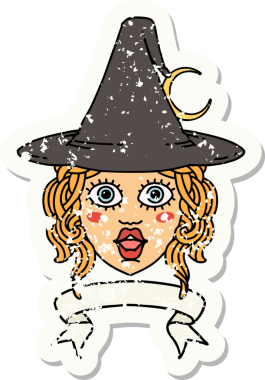 Retro Dövme Tarzı İnsan Cadı Karakteri Bir insan tarafından çizilmiş pankartıyla