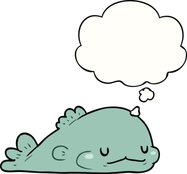 Bir insan tarafından çizilmiş düşünce baloncuklu çizgi film balığı.