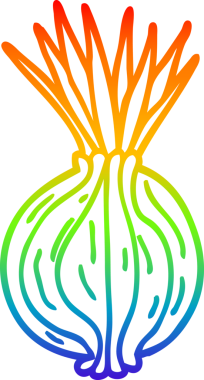 Bir insan tarafından çizilmiş soğan filizlenen bir çizgi filmin çizimi.