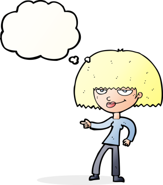 çizgi film mutlu kadın bir insan tarafından çizilen düşünce baloncuğu ile işaret