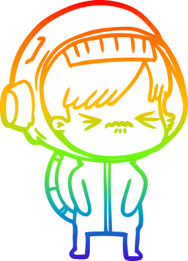 Gökkuşağı gradyan çizgi çizimi bir insan tarafından çizilmiş astronot bir kadın.