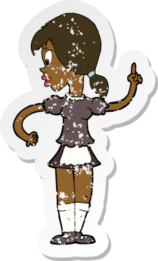 Bir insan tarafından çizilmiş bir çizgi film garsonunun gerilimli çıkartması.