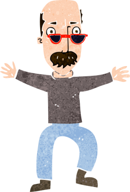 Bir insan tarafından çizilmiş kollarını sallayan yaşlı adam çizgi filmi.