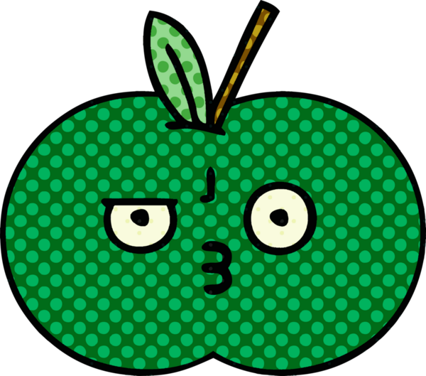 Bir insan tarafından çizilmiş sulu bir elmanın karikatürü.