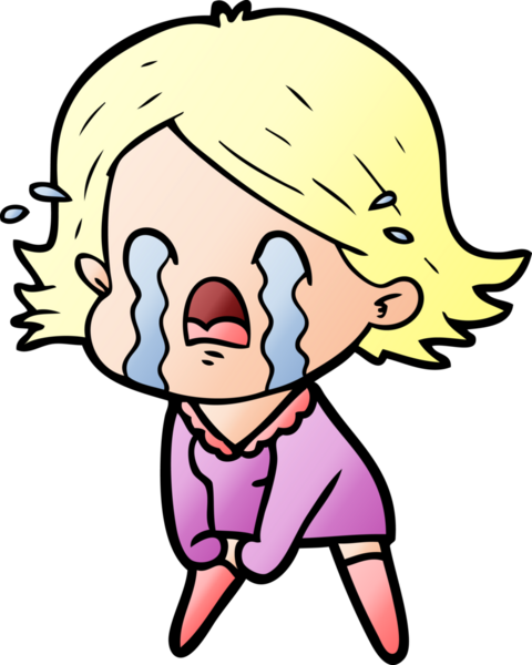 Bir insan tarafından çizilmiş ağlayan çizgi film kadını.