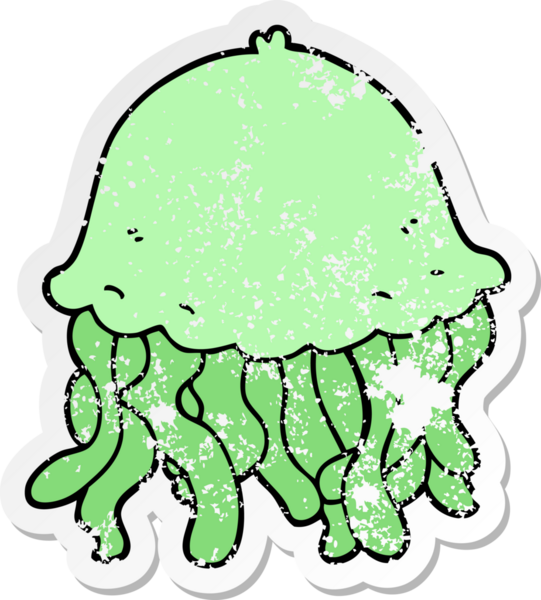 Bir insan tarafından çizilmiş karikatür denizanasının sıkıntılı çıkartması.