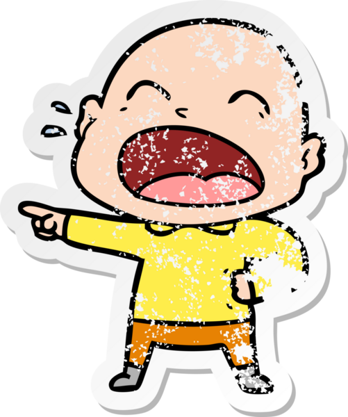 Bir insan tarafından çizilmiş kel bir adam diye bağıran bir çizgi film çıkartması.