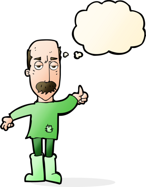 Bir insan tarafından çizilen düşünce baloncuğuyla yaşlı bir adamı sinirlendiren çizgi film.