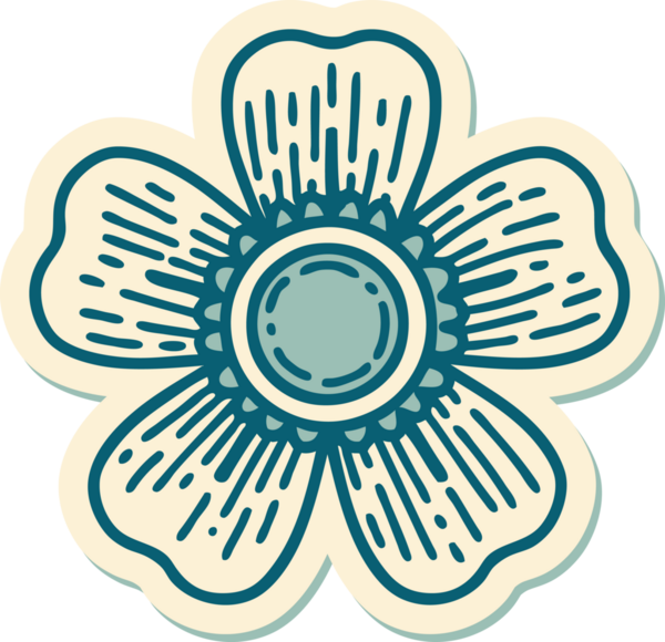 Bir insan tarafından çizilmiş geleneksel bir çiçek stiliyle dövme çıkartması.