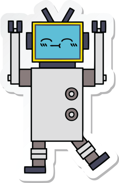 Bir insan tarafından çizilmiş şirin, mutlu bir robotun çıkartması.
