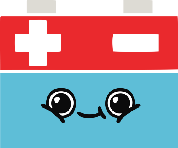 Bir insan tarafından çizilen araba aküsünün düz renkli retro karikatürü