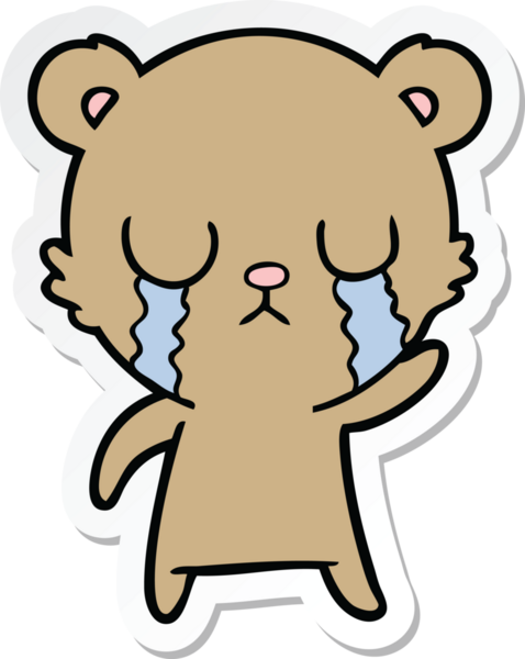 Bir insan tarafından çizilmiş ağlayan çizgi film ayısının çıkartması.