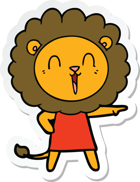 Bir insan tarafından çizilmiş gülen aslanın çıkartması.