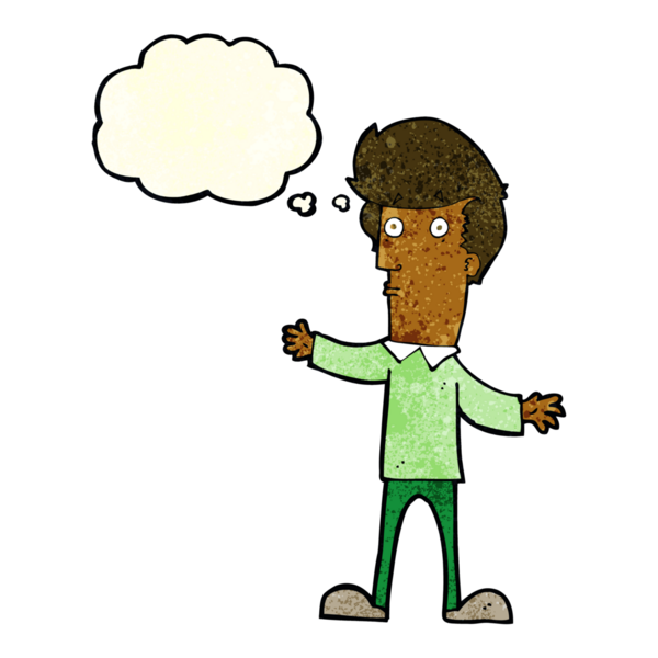 Bir insan tarafından çizilmiş düşünce baloncuğu ile ürkmüş bir adam.