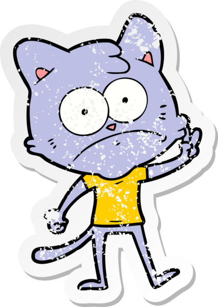 Bir insan tarafından çizilmiş gergin bir kedinin sıkıntılı çıkartması.