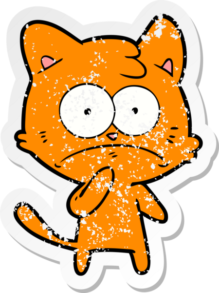 Bir insan tarafından çizilmiş gergin bir kedinin sıkıntılı çıkartması.