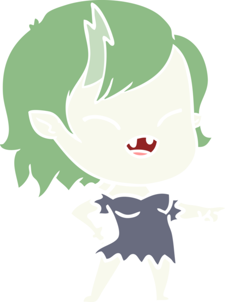 Bir insan tarafından çizilmiş düz renkli vampir kız çizimi ve gülüşü.