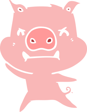 Bir insan tarafından çizilmiş kızgın düz renkli çizgi film domuzu.