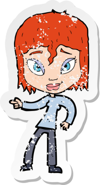 Bir insan tarafından çizilmiş eskimiş, rahatlatılmış bir karikatür çıkartması.