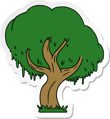 Bir insan tarafından çizilmiş yeşil bir ağacın el çizimi karikatürü.