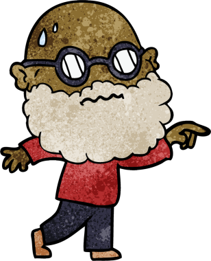 Çizgi film endişeli sakallı ve gözlüklü bir adam bir insan tarafından çizilmiş.