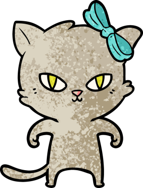 Bir insan tarafından çizilmiş sevimli çizgi film kedisi.