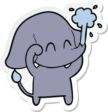 Bir insan tarafından çizilmiş su püskürten şirin bir filin çıkartması.