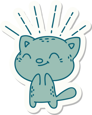 Bir insan tarafından çizilmiş dövme stili mutlu bir kedi.