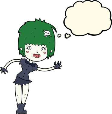 Bir insan tarafından çizilmiş düşünce balonlu vampir kız.