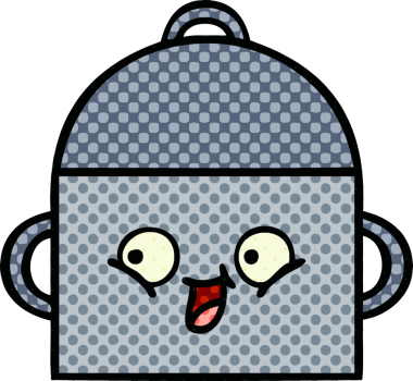 Bir insan tarafından çizilmiş yemek tenceresinin çizgi romanı.