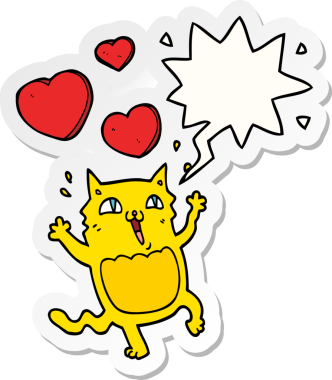 Bir insan tarafından çizilmiş baloncuk çıkartmasına deli gibi aşık çizgi film kedisi.