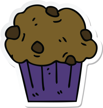 Bir insan tarafından çizilmiş çikolatalı kek şeklindeki garip bir el çıkartması.