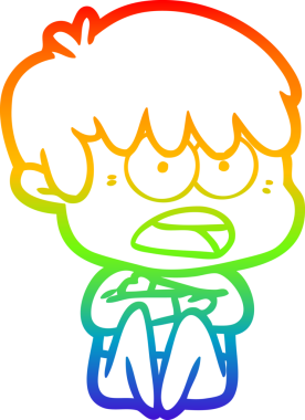 Bir insan tarafından çizilmiş endişeli bir çizgi film çocuğunun çizimi.