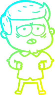 Bir insan tarafından çizilmiş, yorgun bir adamın soğuk çizgi çizimi.