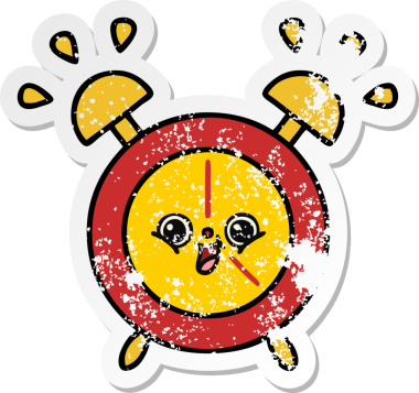 Bir insan tarafından çizilmiş sevimli bir çizgi film çalar saatinin sıkıntılı çıkartması.